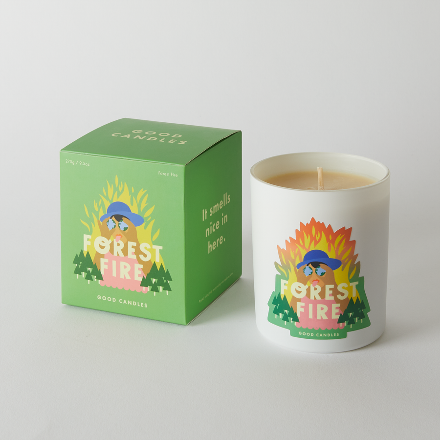 Forest Fire Scented Candle White Glass