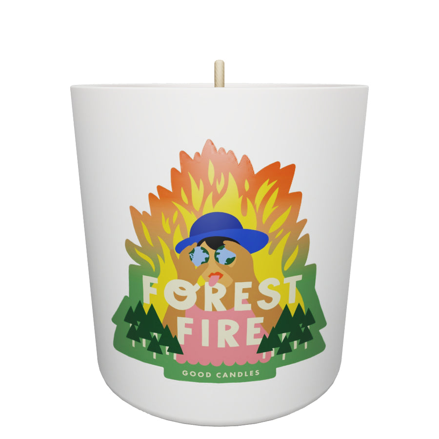 Forest Fire Scented Candle White Glass